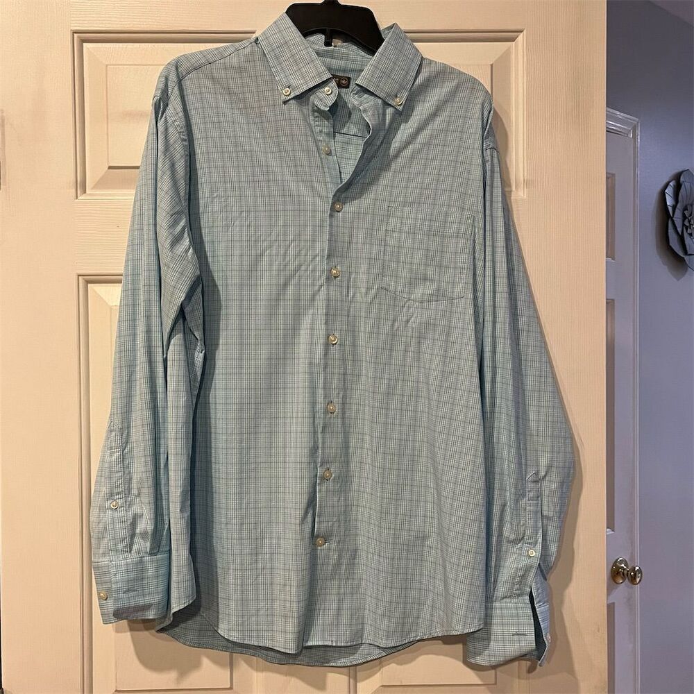 Peter Millar Men's L Blue Check Long Sleeve Button-Up Shirt